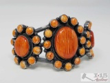 Native American Sterling Silver Navajo Handmade Spiny Oyster Cuff Bracelet, 43.5g