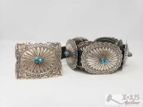 Authentic Tim Guerro Vintage Turquoise Heavy Stamp Sterling Concho Belt, 314.4g