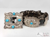 Vintage Old Pawn Native American Sterling Silver Turquoise Concho Belt, 206.3g