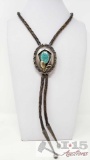 Webbed Turquoise and Sterling Silver Bolo with 14k Gold Leaf Applique, 65g