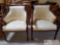 Two Italian design, red mahogany Yellow and White textile cushions, Accent Chairs