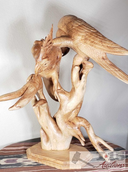 Hand Carved from Javanese Mahogany Wooden Birds on Branches