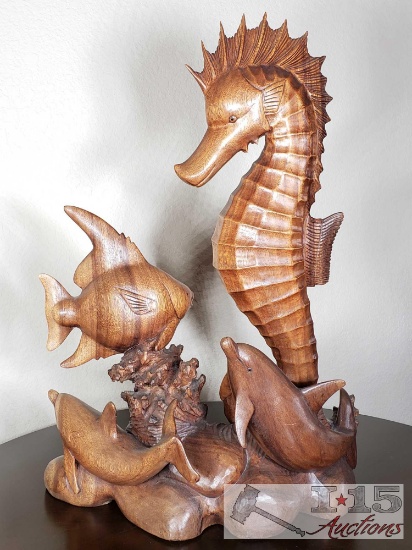 Hand Carved Wooden Sea Creature's Statue