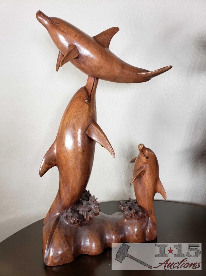 Hand Carved Wooden Dolphins