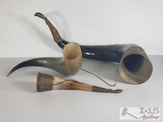 Vintage Bull Horns form the Country of Georgia used to drink wine Hand carved Copper