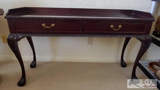 Red Mahogany Console/entry table with two drawers. Unique and hand carved....
