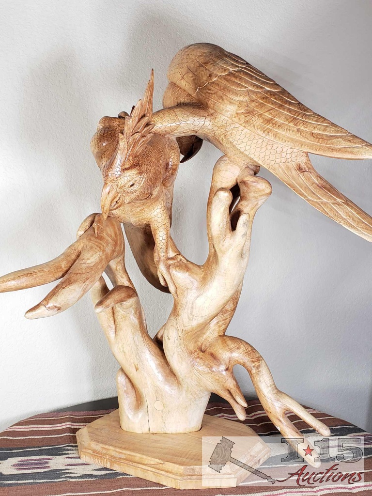 Hand Carved from Javanese Mahogany Wooden Birds on Branches