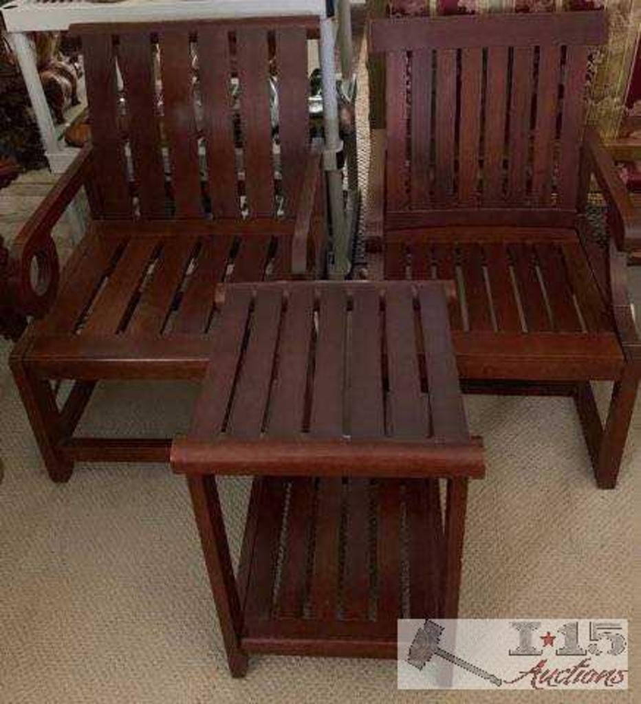 Two Hand Carved Merbau exotic Wood Chairs