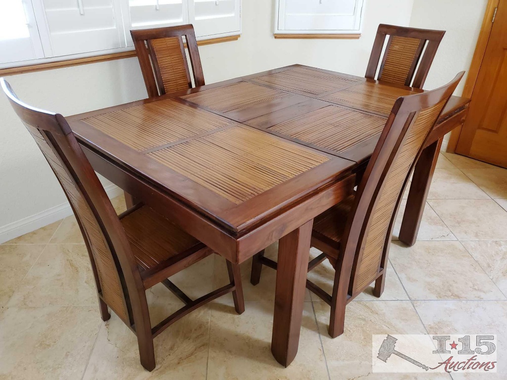 Hand made from Mahogany and bamboo top Dining Table with 4 Chairs