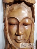 Hand Carved out of Red Mahogany Resting face of Woman, Created to bring peace and relaxation