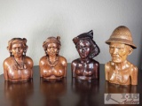 Four Hand Carved Wooden Figurines