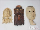 Three Handcarved Wooden Masks