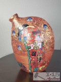 A Kiss? inspired by Gustav Klimt hand made and hand painted clay vase....