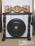 Unique Handmade Chinese Gong with Hand Painted Dragon made from Wood