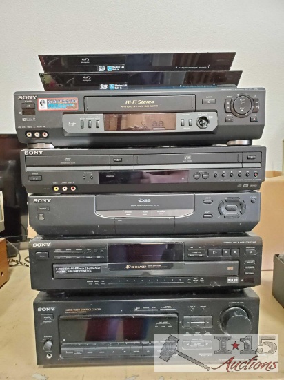 Sony 3D Blue Ray Player, Video Cassette Player, DVD/VHS Player, Satellite Reciever and More