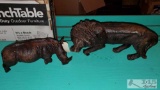 Wooden Lion and Wooden Rhino Statues