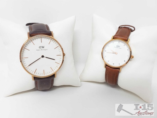 2 Daniel Wellington Watches with Stainless Steel Backs and Genuine Leather Straps