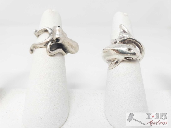 Metal Dolphin and Octopus Rings