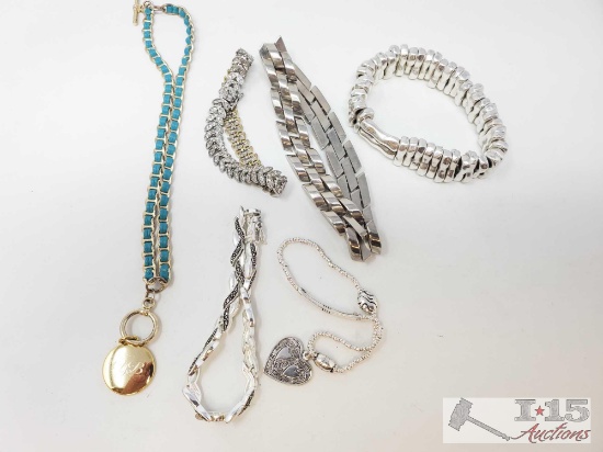 Sterling Silver and White and Yellow Plated Bracelets and Necklace, 212g