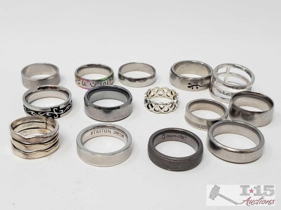 19 Rings Some Tungsten and Sterling Silver