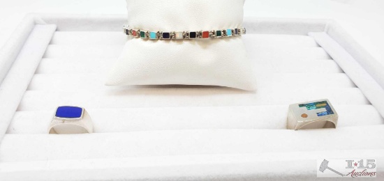 2 Rings and 1 Bracelet Sterling Silver, 13g