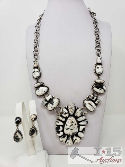 Rare Find Pansy Johnson White Buffalo Turquoise ONE OF A KIND Handmade Cluster Necklace