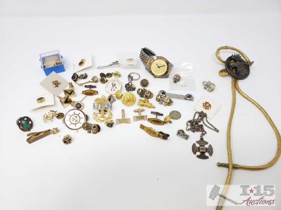 Assorted Pins, Tie Clips, Bolo Ties and More