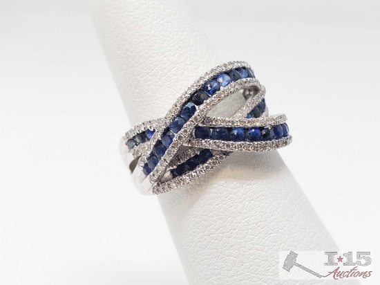 14k Gold Ring with Sapphires and Diamonds, 4.6g