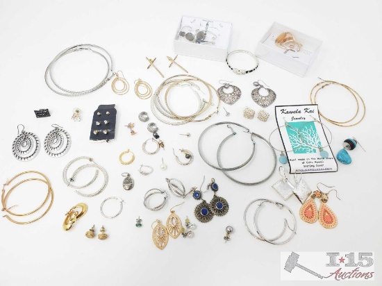 Large lot of earrings; dangles, posts, hoops
