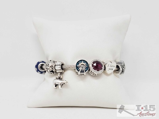 Pandora Sterling Silver charm bracelet 54g with beautiful charms!