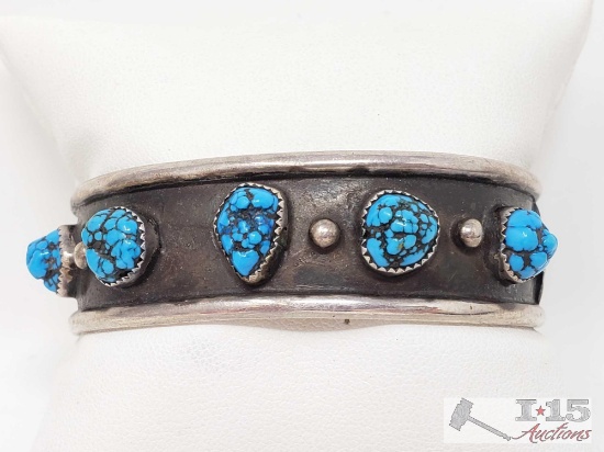 Vintage Kingman Nugget Turquoise Row Cuff Bracelet, 23.5g