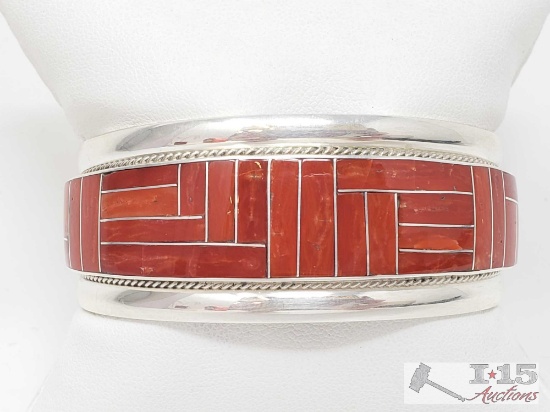 RGB Contemporary Coral Inlay Cuff Bracelet, 39.6g