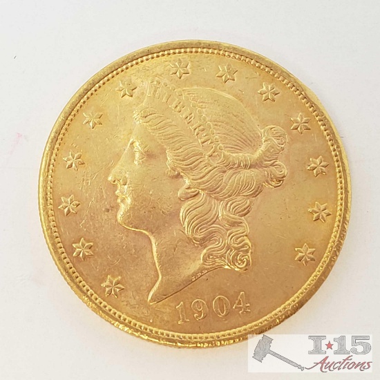 1904 $20 Liberty Head Gold Coin, 33.4g