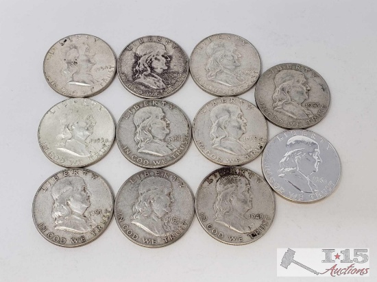 11 Pre-1964 Franklin Half Dollars, 137.3g