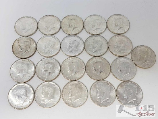 Twenty-one 1964 Kennedy Half Dollars, 262.4g
