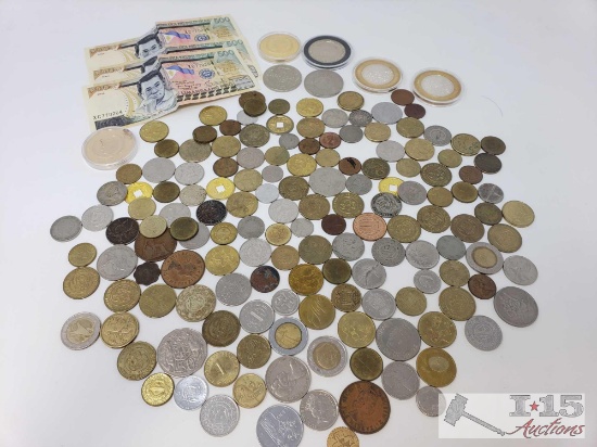 Assorted Foreign Coins, Tokens, Philippines Paper Money and More