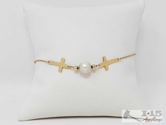 18k Gold Bracelet with Crosses, 2.3g