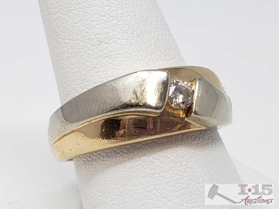 14k Gold Men's Band with Center Diamond, 14g