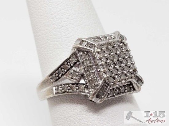 Sterling Silver Diamond Ring, 5.3g