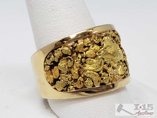 14k Gold Chunky Nugget Men's Ring, 21.5g