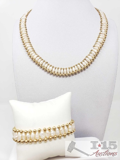 14k Gold Necklace and Bracelet Set, 38.4g
