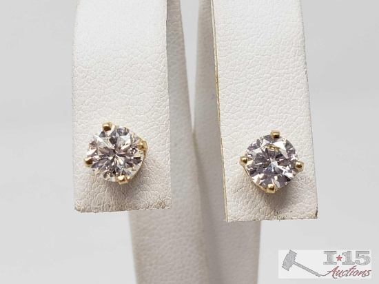 14k Gold 1.25ct Round Brilliant Cute Diamond Stud Earrings, 2.1g Est. Price $15,100.00