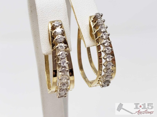14k Gold Round Brilliant Cut Hoop Diamond Earrings, 10.5g Est. Price $3,500.00