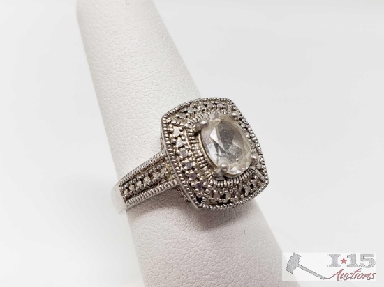 Sterling Silver Diamond Ring, 5.2g