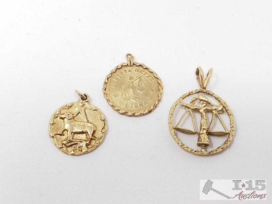 Three 14k Gold Pendants, 9.4g