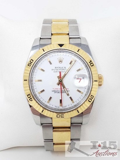 Authenticated Rolex Datejust Turnograph Steel & 18KT Yellow Gold Mens Watch 116263 Est. $9,900.00