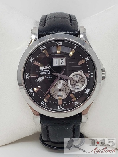 Seiko Premier Kinetic Watch with Leather Band