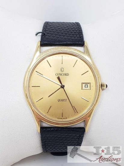 Concord 14k Gold Watch with Leather Band