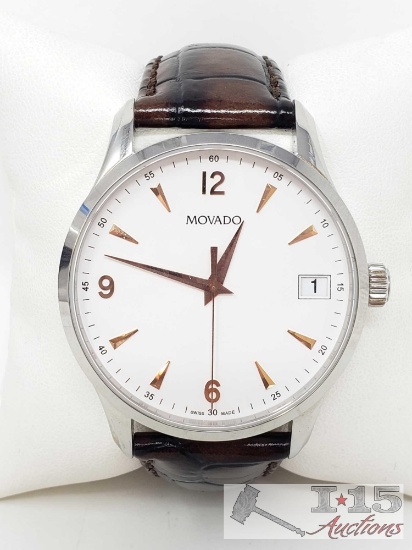 Movado Circa Watch with Rose Gold and Alligator Watch Band. New Battery !!
