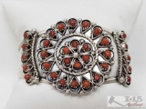 Signed Navajo artist, Lest James Snake Eyes of Coral Vintage Navajo Sterling Silver Bracelet Cuff,